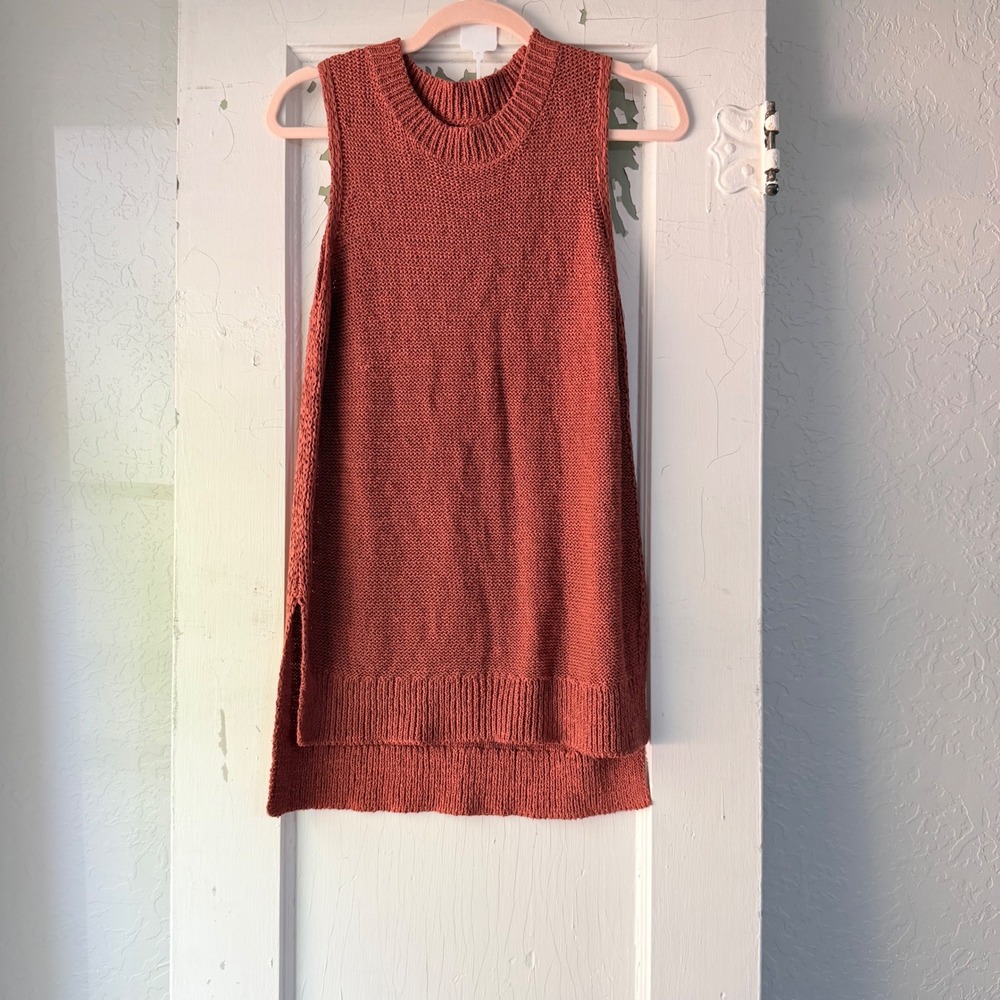 Lou & Grey Womens XS Terracotta Linen Blend Sleeveless Knit Tunic Sweater